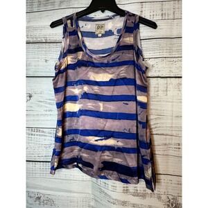 Go by GoSilk Women Blue Grey Striped 100% Washable Silk Tank Top Small